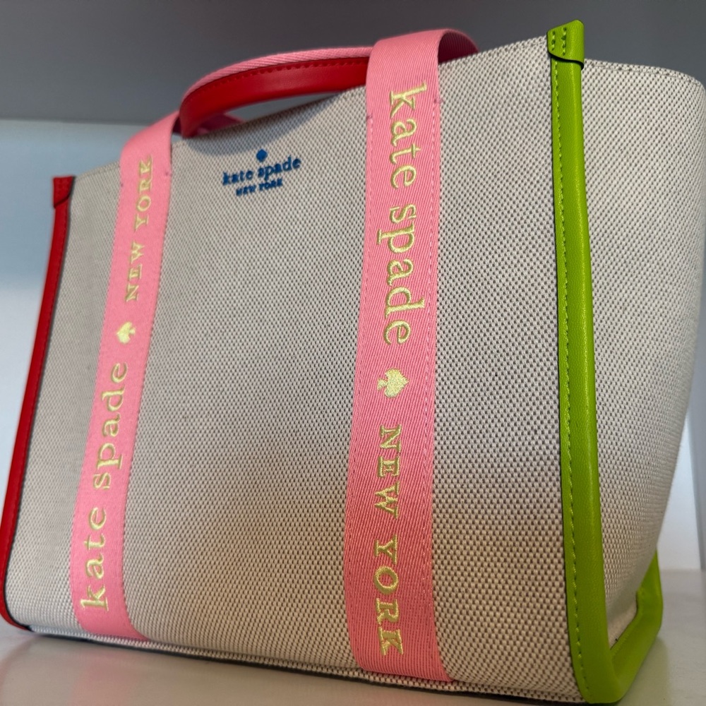 NWT - Brand New Kate Spade Cream Tote with Pink, Red, and Green Accents
